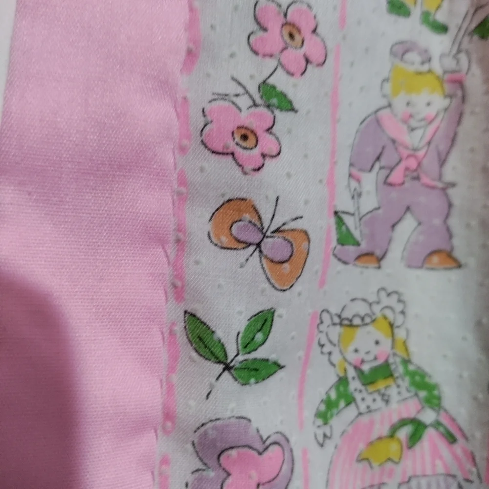 Vintage handmade child's quilt and matching pillow pink and print